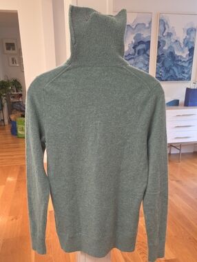 Lands' End Womens High Funnel-Neck 100% Cashmere Green Sweater - Small Tall (ST)